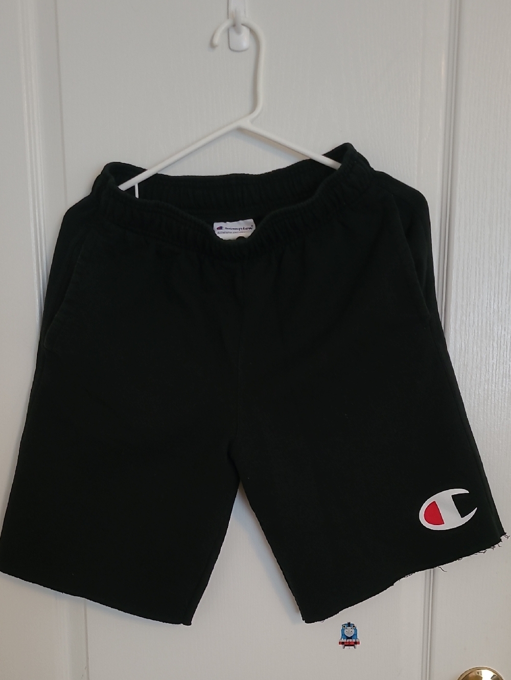 Champion Black Shorts with Red & White Logo